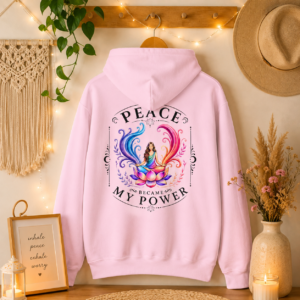PEACE BECAME MY POWER HOODIE (BACK DESIGN) | Spiritual Lotus Meditation Hoodie | Zen Aesthetic Heavy Blend Sweatshirt | Mindfulness Hoodie | Boho Yoga Gift