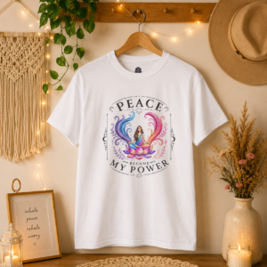 PEACE BECAME MY POWER T-SHIRT (FRONT DESIGN) | Spiritual Lotus Shirt | Yoga & Meditation Tee | Mindfulness Shirt | Boho Wellness Graphic Tee