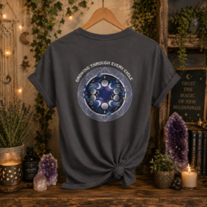 GROWING THROUGH EVERY CYCLE T-SHIRT (BACK DESIGN) | Moon Phase Shirt | Celestial Shirt | Spiritual Gift for Women | Witchy Moon Tee | Astrology Shirt | Lunar Cycle Tee
