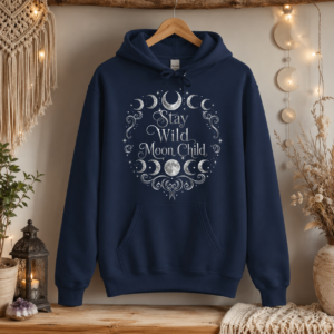 STAY WILD MOON CHILD HOODIE (FRONT DESIGN) | Celestial Moon Phase Sweatshirt | Moon Lover Gift | Spiritual Hoodie | Boho Lunar Hoodie