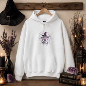 WITCHY VIBES ONLY HOODIE (FRONT DESIGN) - Witch Aesthetic Sweatshirt | Celestial Witch Hoodie | Halloween Hoodie |Moon Lover Gift