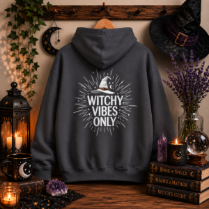 WITCHY VIBES ONLY HOODIE (BACK DESIGN) - Witch Aesthetic Sweatshirt | Celestial Witch Hoodie | Halloween Hoodie | Moon Lover Gift