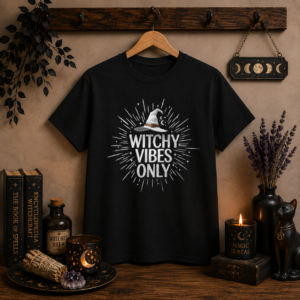 WITCHY VIBES ONLY T-SHIRT (FRONT DESIGN) - Witch Aesthetic T-Shirt | Celestial Witch Tee | Moon Lover Gift | Halloween Shirt | Witchcore Apparel