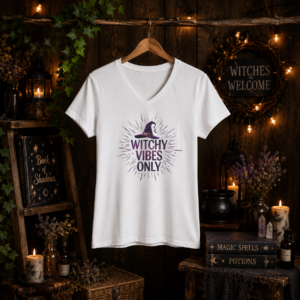 Witchy Vibes Only | Witch Aesthetic Unisex Short Sleeve V-Neck Tee | Mystic Moon Root