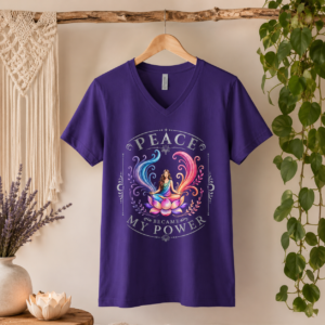 Peace Became My Power | Inspirational Graphic Unisex Short Sleeve V-Neck Tee | Mystic Moon Root