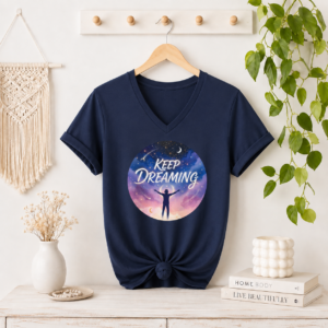 Keep Dreaming (MASCULINE) Celestial V-Neck T-Shirt | Inspirational Moon & Stars Tee | Mystic Moon Root