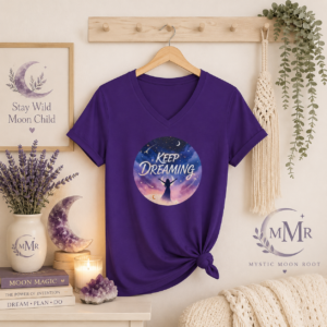 Keep Dreaming (FEMININE) Celestial V-Neck T-Shirt | Inspirational Moon & Stars Tee | Mystic Moon Root