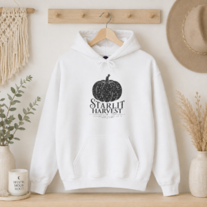 Starlit Harvest Celestial Pumpkin Hoodie (Front Design) | Mystic Moon Root