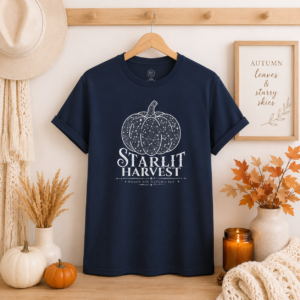 Starlit Harvest Celestial Pumpkin T-Shirt | Mystic Moon Root