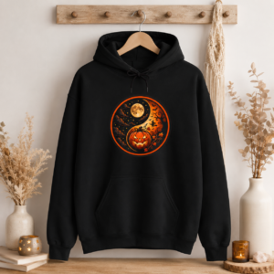 Balance of the Shadows Hoodie (Front Design)| Celestial Halloween Yin Yang Pumpkin Sweatshirt