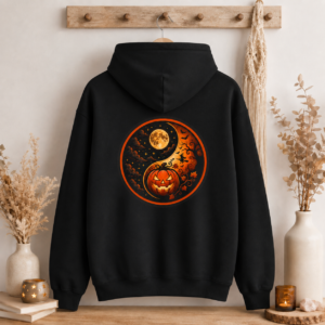 Balance of the Shadows Hoodie (Back Design)| Celestial Halloween Yin Yang Pumpkin Sweatshirt