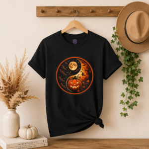 Balance of the Shadows Halloween T-Shirt | Celestial Pumpkin Tee