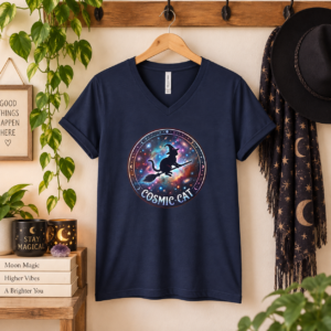 Cosmic Cat V-Neck T-Shirt | Celestial Witchy Cat Tee